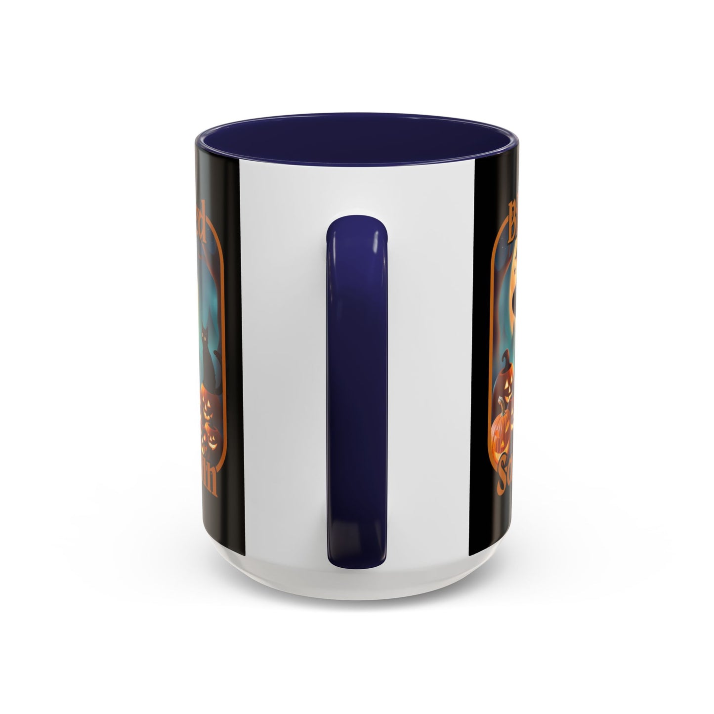 Blessed Samhain Cute Witch Orange font Black Accent Mug by CreepyCrafts.boo
