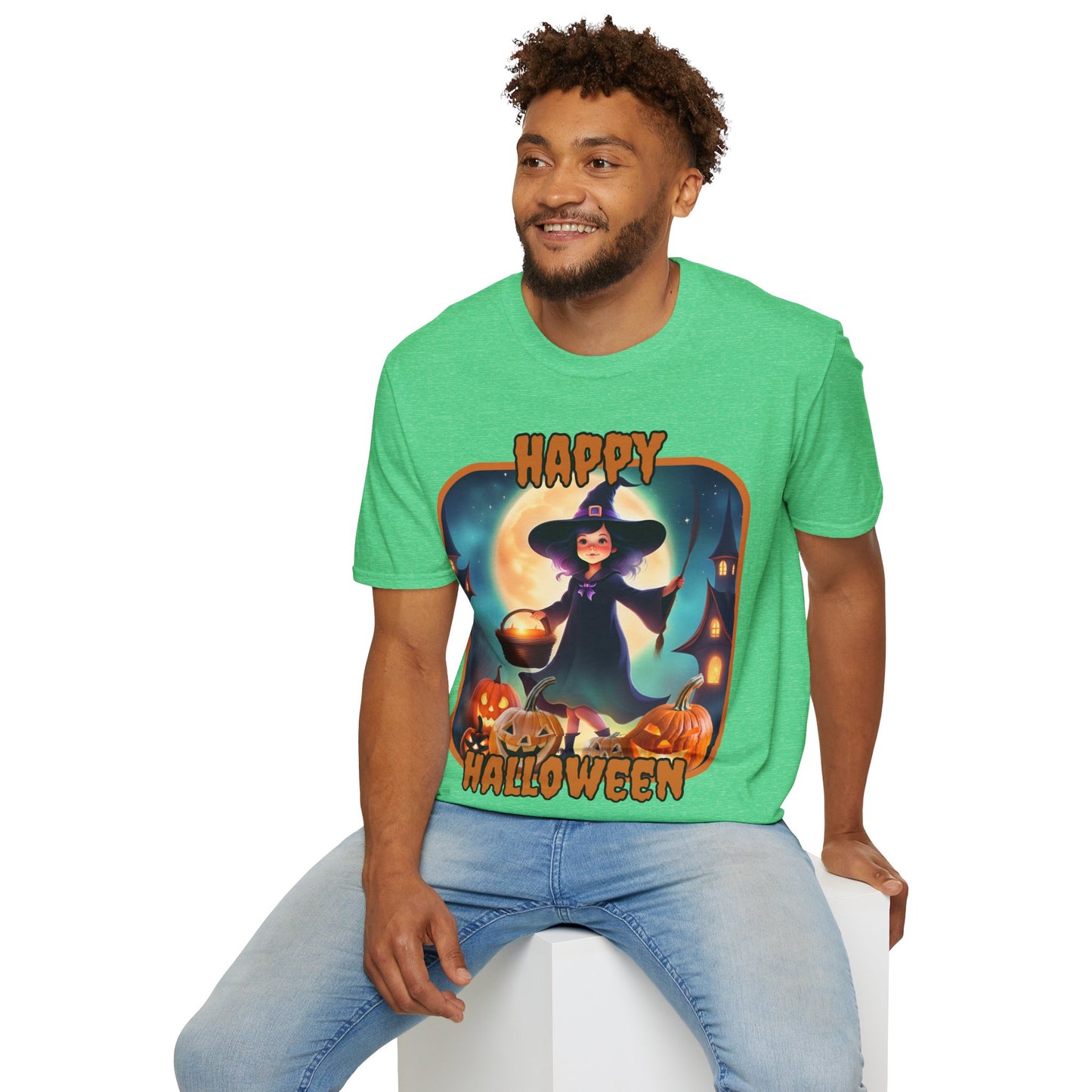 Happy Halloween Little Witch Orange font, Dark colors, Unisex T-Shirt by CreepyCrafts.boo