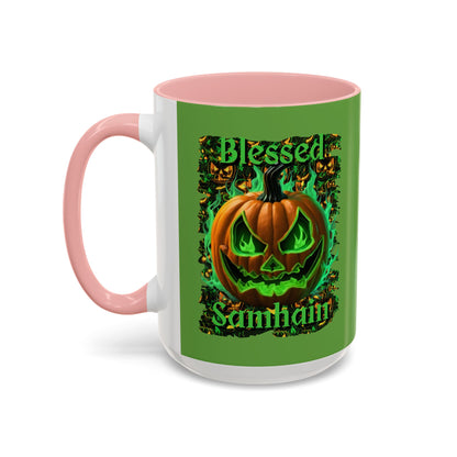 Blessed Samhain Green Jack Green Accent Mug by CreepyCrafts.boo