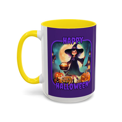 Happy Halloween Little Witch Purple font Purple Accent Mug by CreepyCrafts.boo