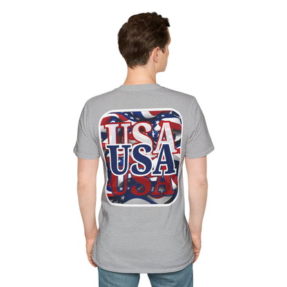 2-sided Red White and BLUE USA Patriot Light colors Unisex T-Shirt by cypherpunkgear.com