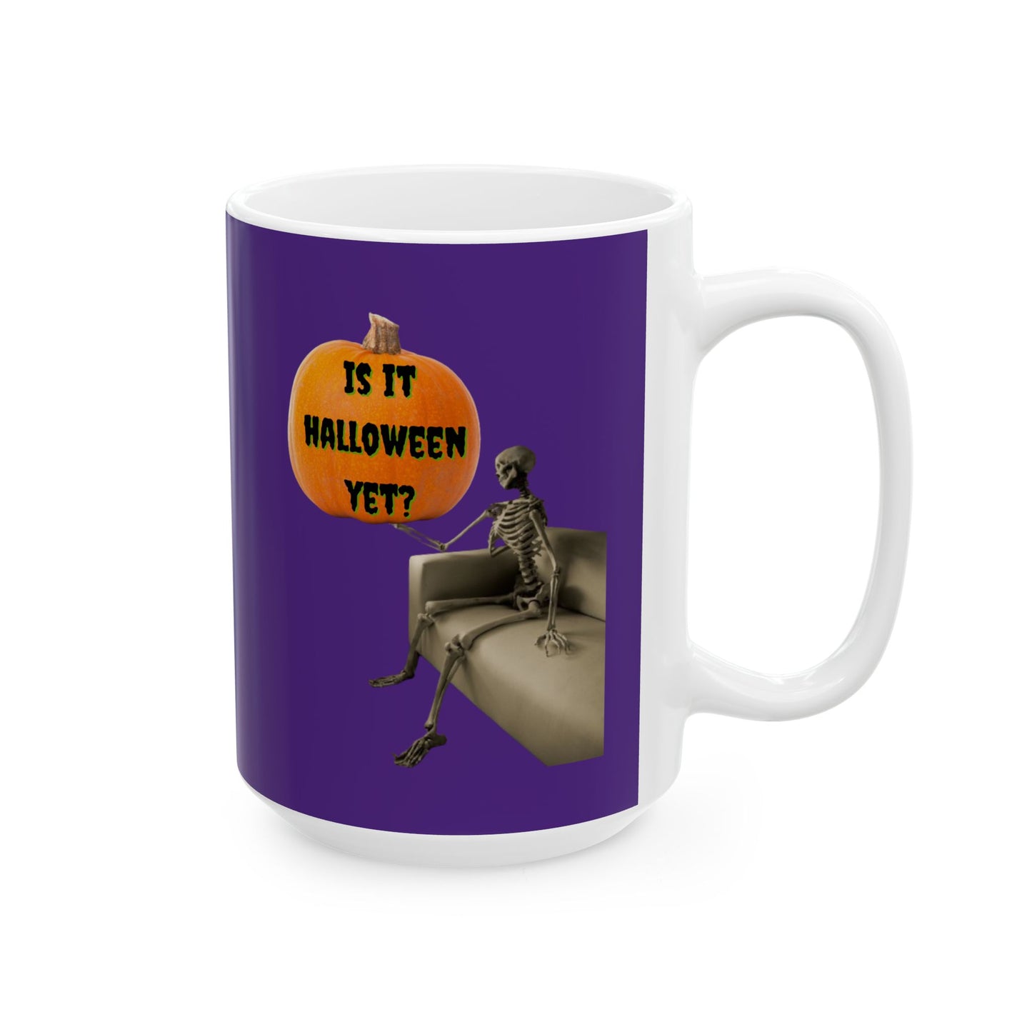Is it Halloween yet? Skeleton's Pumpkin Purple Mug by CreepyCrafts.boo