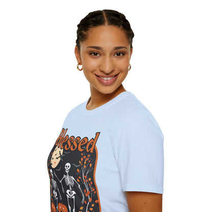 Spooktacular Skeletons of Samhain Light colors Unisex T-Shirt by CreepyCrafts.boo