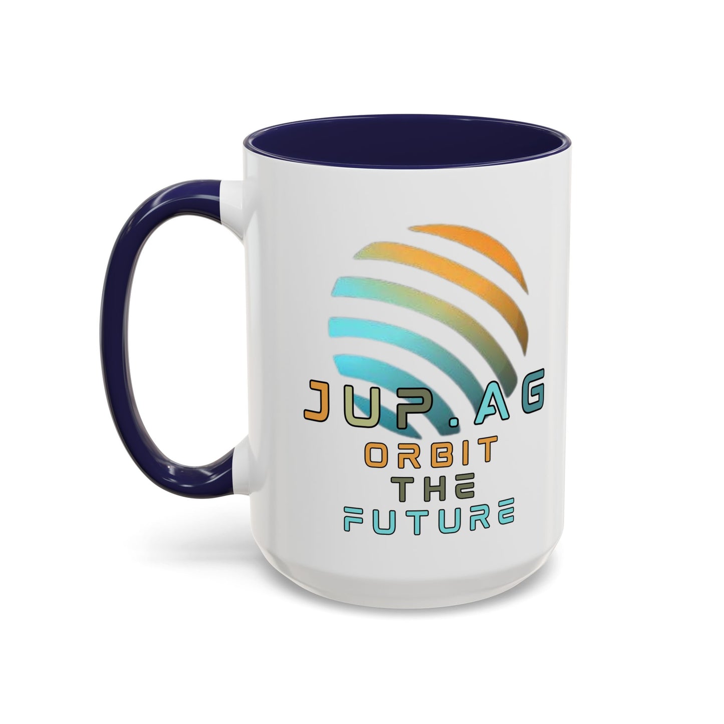 Jupiter (JUP) Orbit the Future White Accent Mug by cypherpunkgear.com