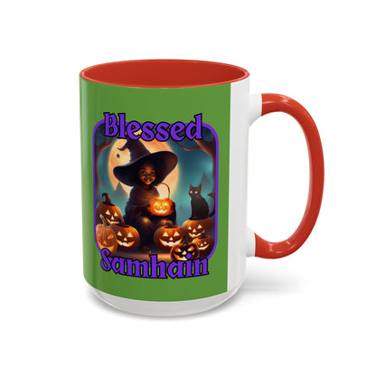 Blessed Samhain Cute Witch PRfont Accent Mug by cypherpunkgear