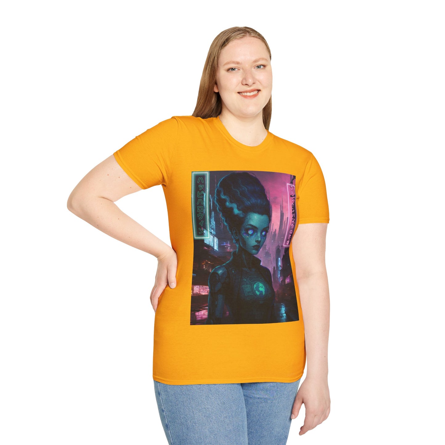 Neon Bride of Frankenstein Light colors Unisex T-Shirt by CreepyCrafts.boo