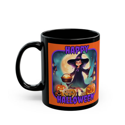 Happy Halloween Little Witch Purple font Orange Mug by CreepyCrafts.boo