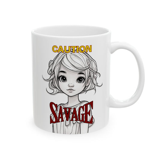 Caution, Savage White Mug by cypherpunkgear.com