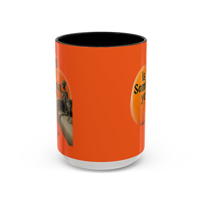 Is It Samhain Yet? Skeleton's Giant Pumpkin Orange Accent Mug by CreepyCrafts.boo