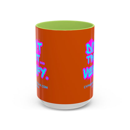 Don't Trust...Verify. Orange Accent Mug by cypherpunkgear.com