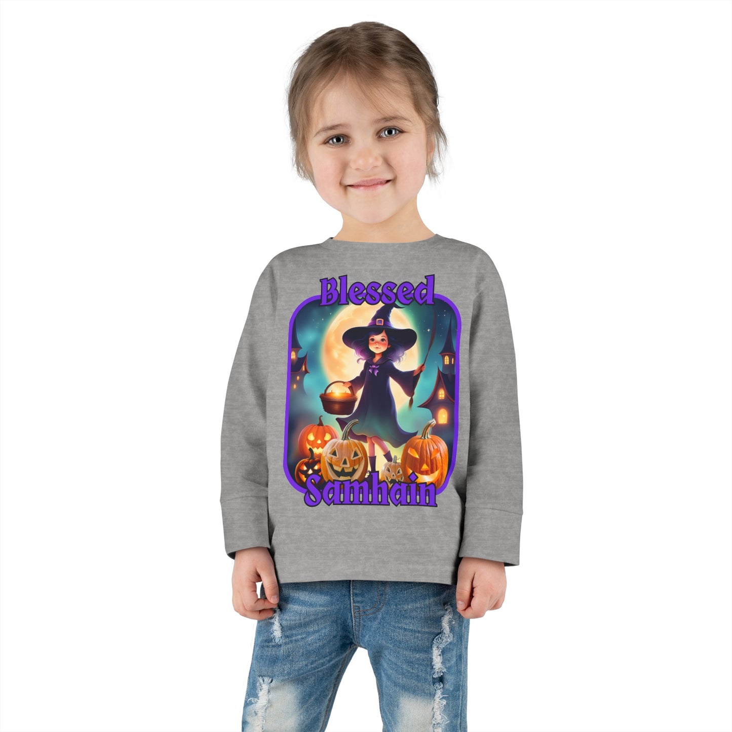 Blessed Samhain Little Witch PRfont Toddler Long Sleeve Tee by cypherpunkgear