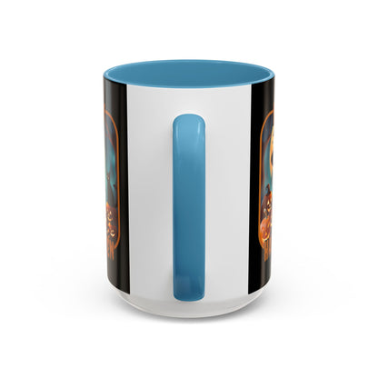 Happy Halloween Cute Witch Orange font Black Accent Mug by CreepyCrafts.boo