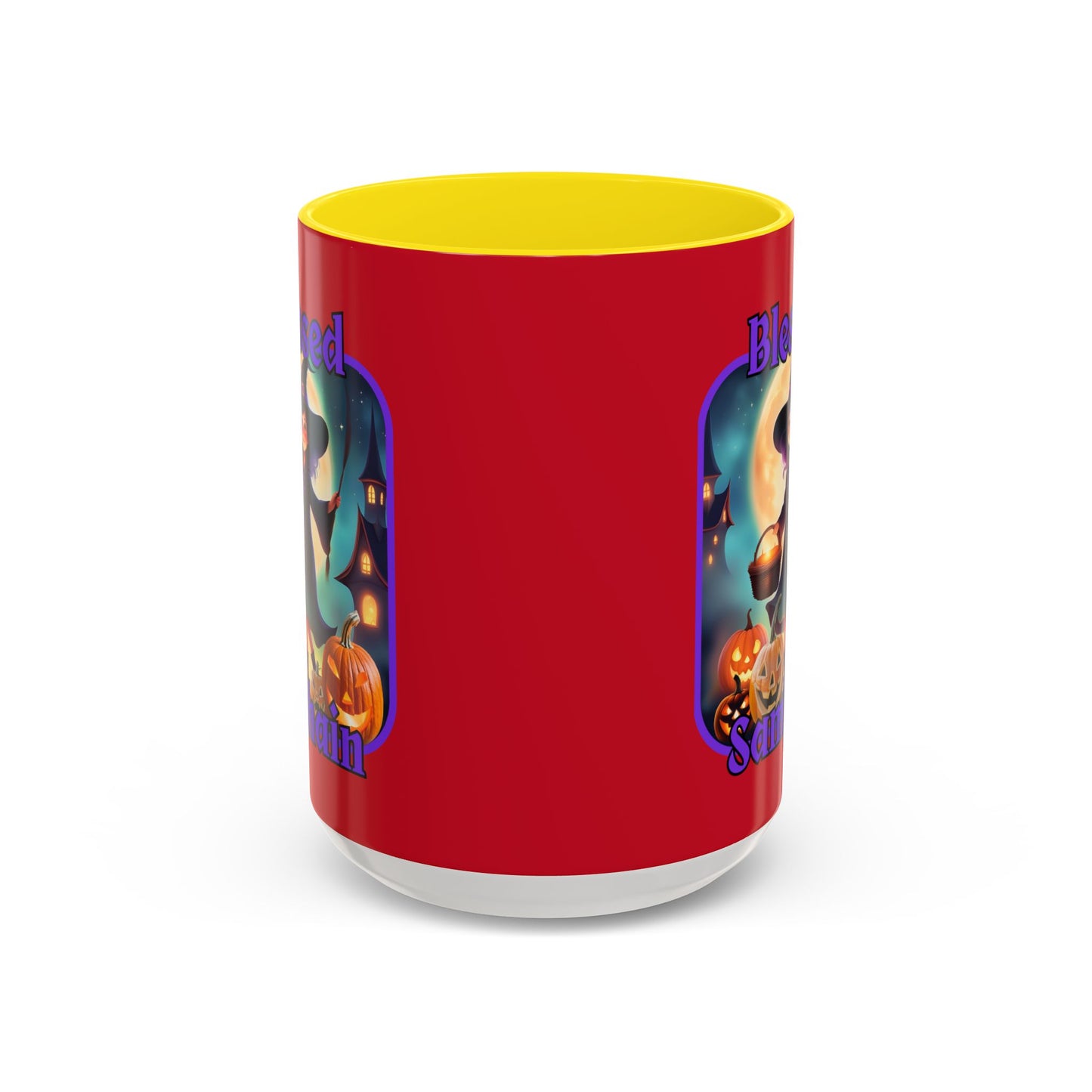 Blessed Samhain Little Witch Purple font Red Accent Mug by CreepyCrafts.boo