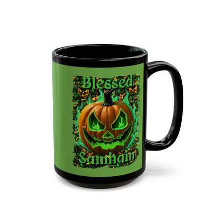 Blessed Samhain Green Jack Green Mug by CreepyCrafts.boo