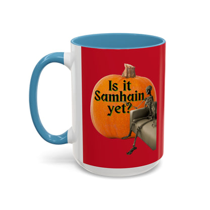 Is It Samhain Yet? Skeleton's Giant Pumpkin Red Accent Mug by CreepyCrafts.boo