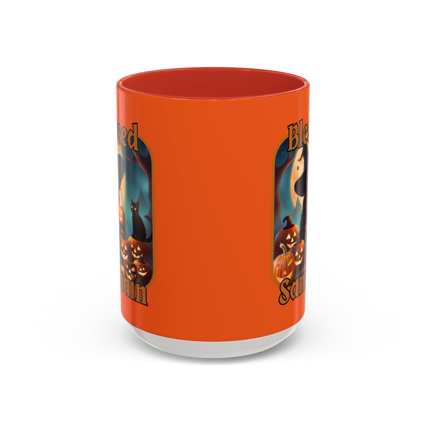 Blessed Samhain Cute Witch Orange font Orange Accent Mug by CreepyCrafts.boo