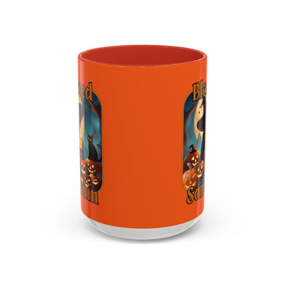 Blessed Samhain Cute Witch Orange font Orange Accent Mug by CreepyCrafts.boo