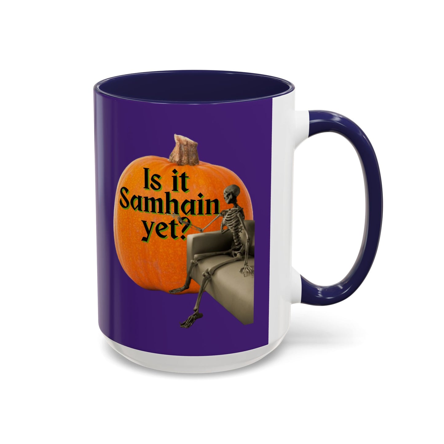 Is It Samhain Yet? Skeleton's Giant Pumpkin Purple Accent Mug by CreepyCrafts.boo