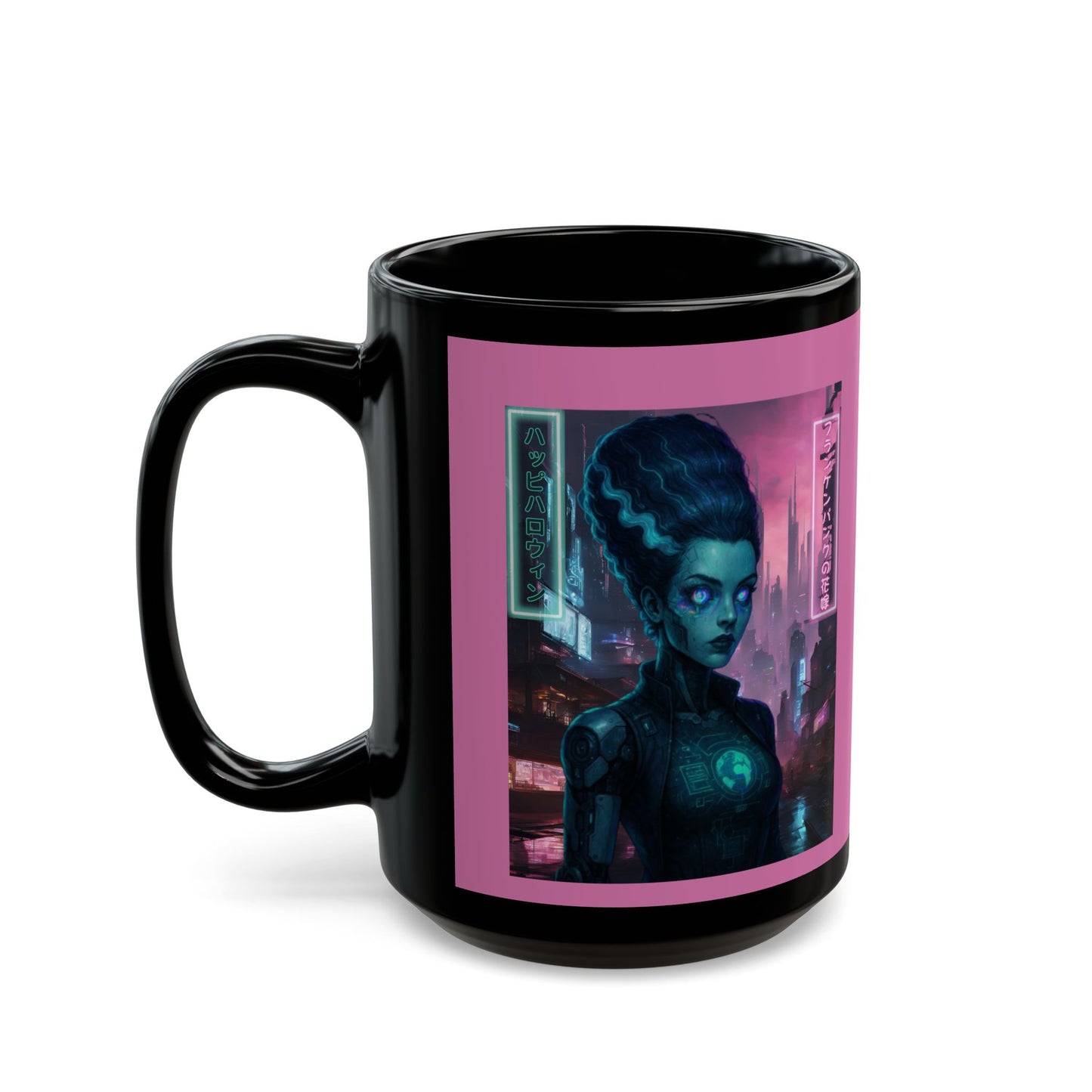 Neon Bride of Frankenstein Pink Mug by CreepyCrafts.boo