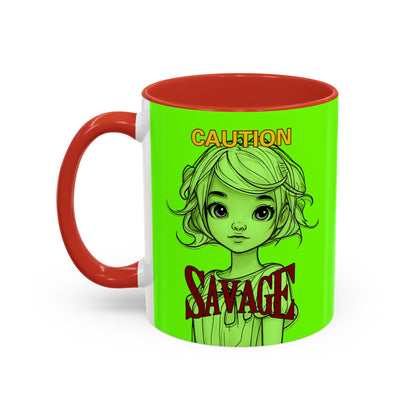 Caution, Savage Light Green Accent Mug by cypherpunkgear.com