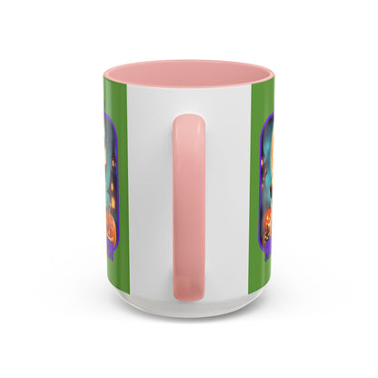 Happy Halloween Little Witch Purple font Green Accent Mug by CreepyCrafts.boo