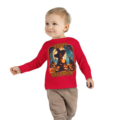 Happy Halloween Cute Witch ORfont Toddler Long Sleeve Tee by cypherpunkgear