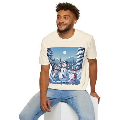 Snowman Family of 3 Light colors Unisex T-Shirt by cypherpunkgear.com