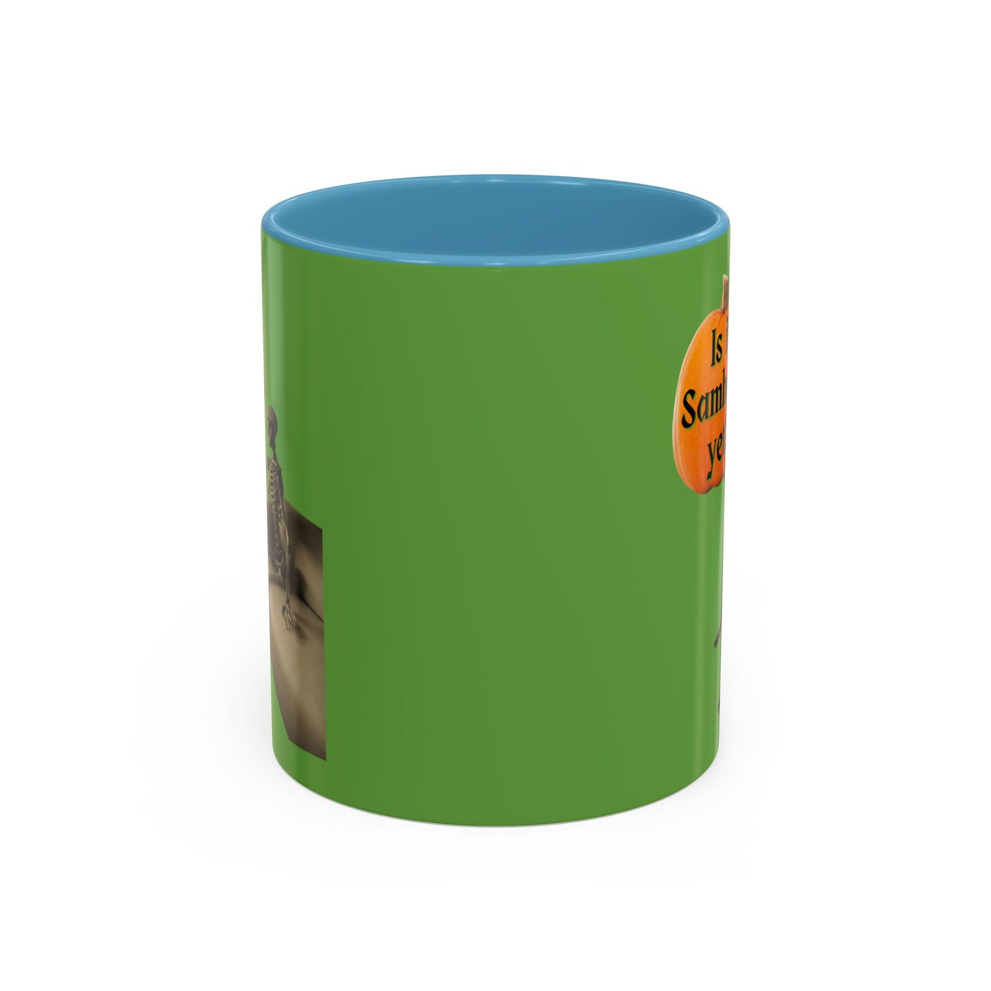 Is it Samhain yet? Skeleton's Pumpkin Green Accent Mug by CreepyCrafts.boo