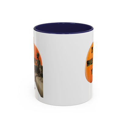 Is it Halloween yet? Skeleton's Giant Pumpkin White Accent Mug by CreepyCrafts.boo