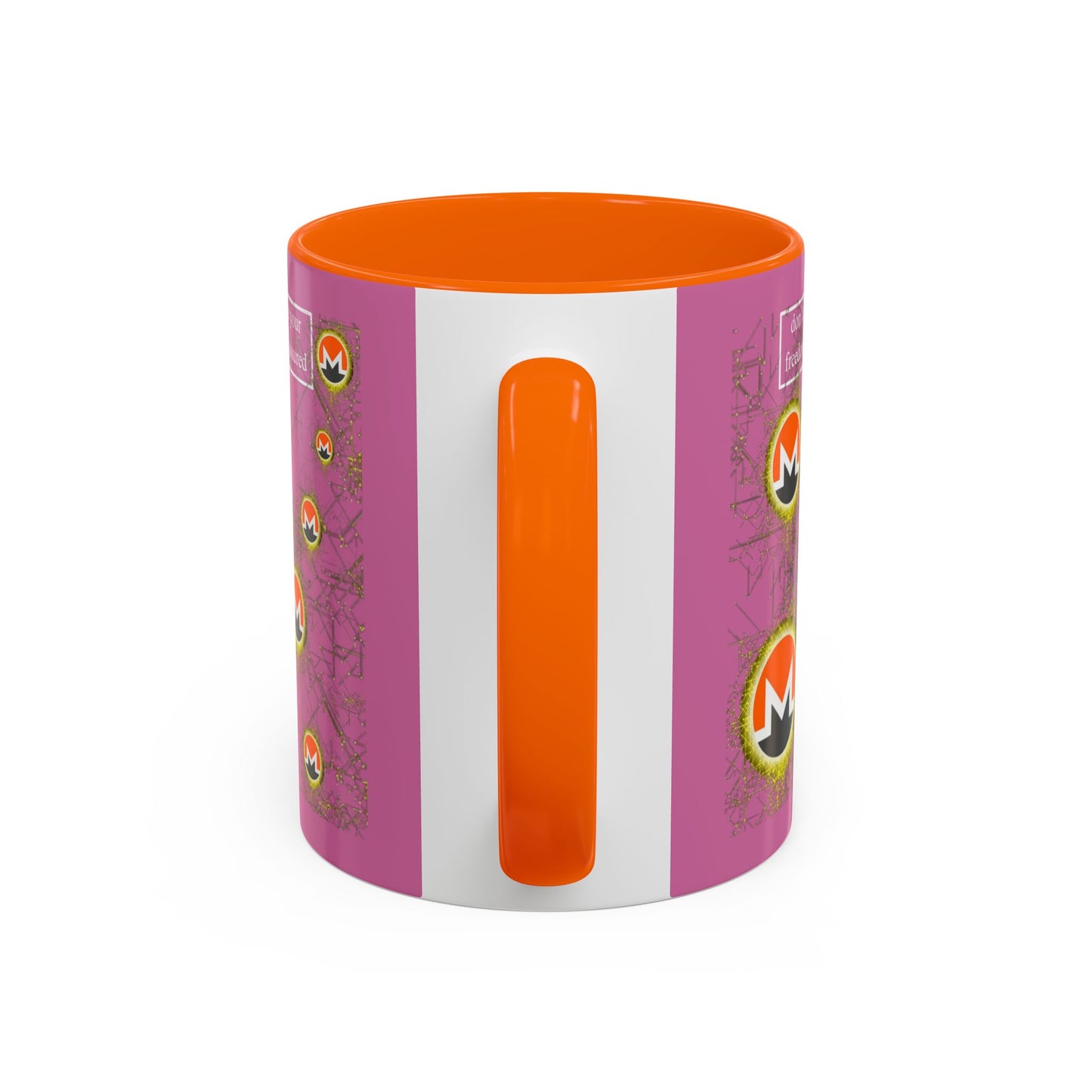 Monero (XMR) don't assume your freedoms are assured Pink Accent Mug by cypherpunkgear.com