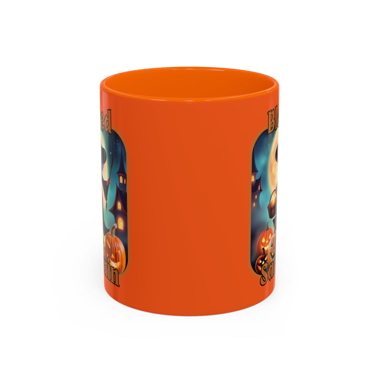 Blessed Samhain Little Witch Orange font Orange Accent Mug by CreepyCrafts.boo
