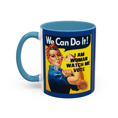 I Am Woman Watch Me Vote Rosie Dark Blue Accent Mug by cypherpunkgear.com