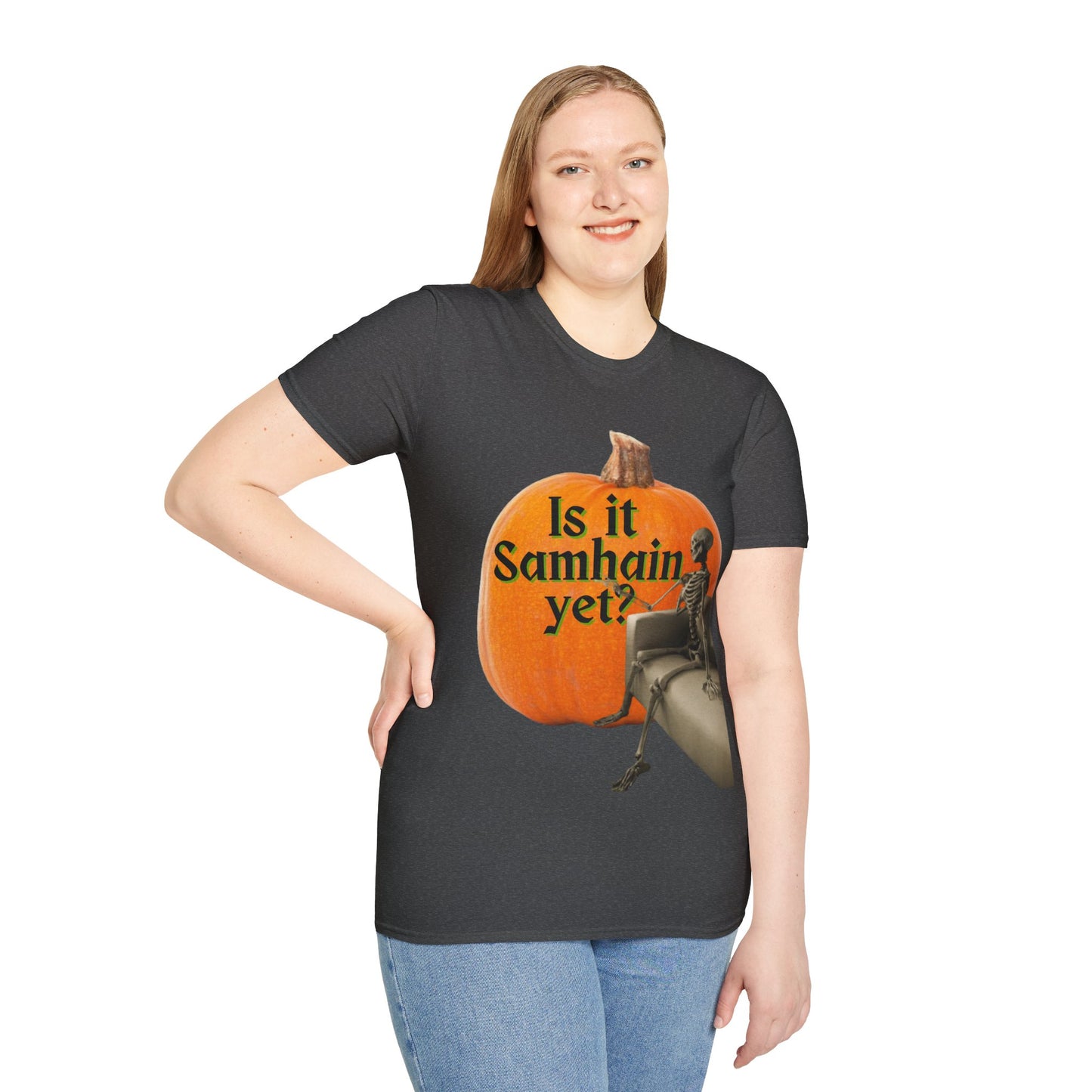 Is It Samhain Yet? Skeleton's Giant Pumpkin Dark colors Unisex T-Shirt by CreepyCrafts.boo
