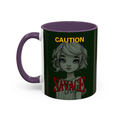 Caution, Savage Dark Green Accent Mug by cypherpunkgear.com
