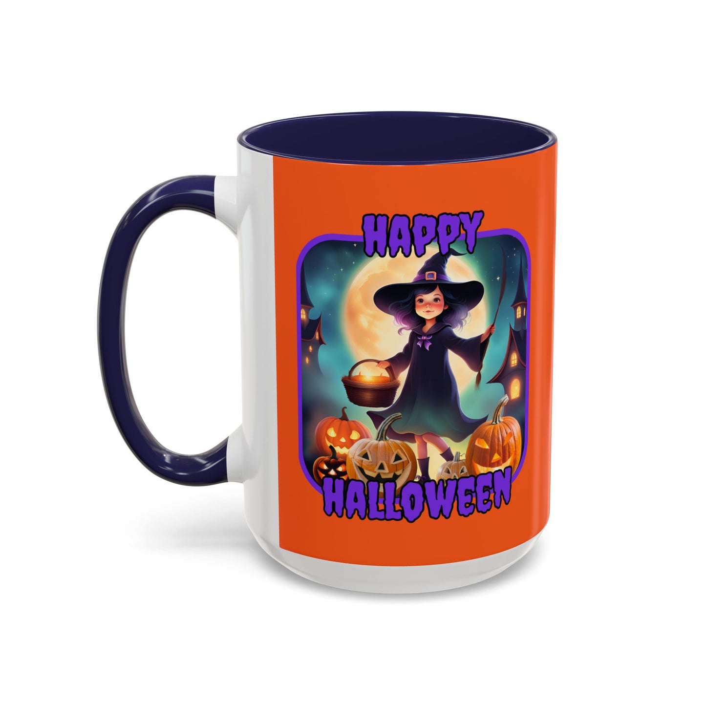 Happy Halloween Little Witch Purple font Orange Accent Mug by CreepyCrafts.boo