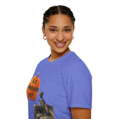 Is it Samhain yet? Skeleton's Pumpkin Light colors Unisex T-Shirt by CreepyCrafts.boo
