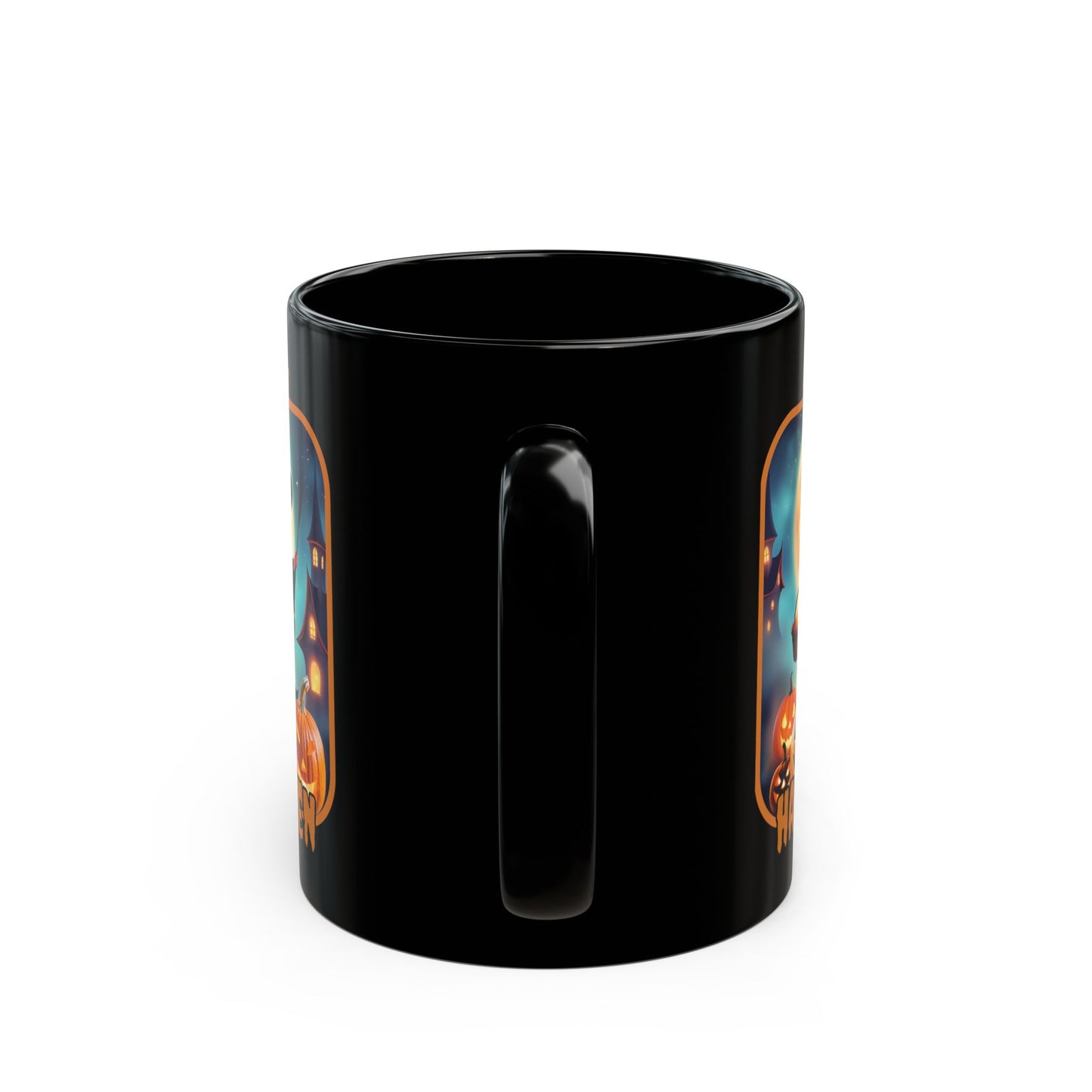 Happy Halloween Little Witch Orange font Black Mug by CreepyCrafts.boo
