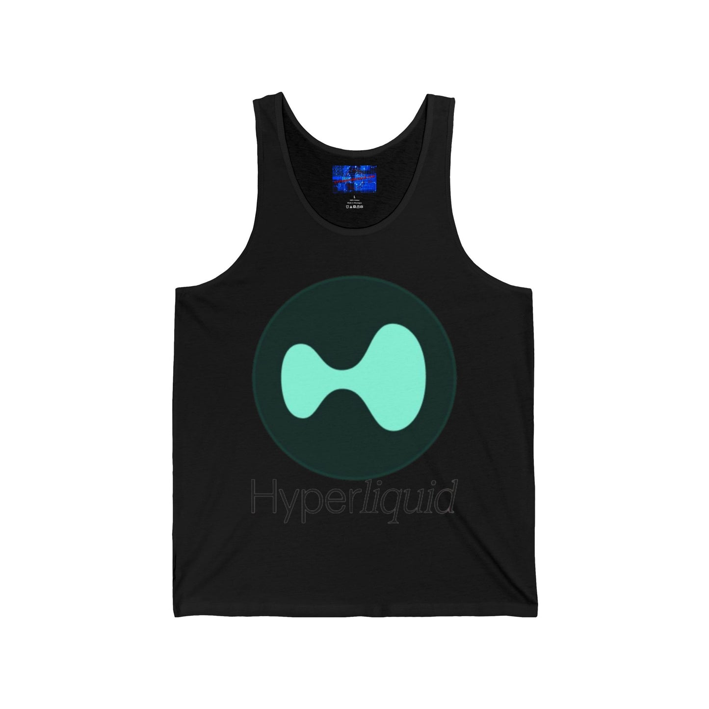 Hyperliquid Black font Unisex Jersey Tank Top by cypherpunkgear.com