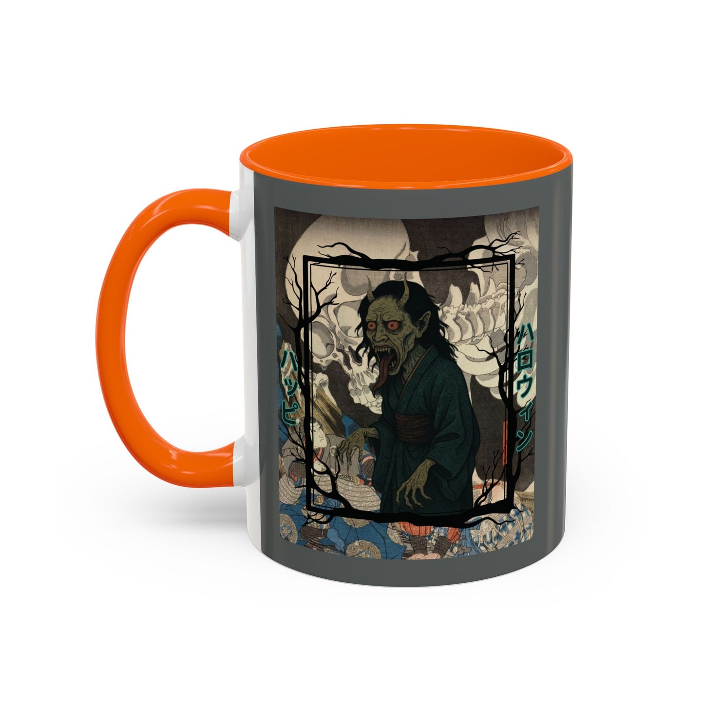 Yōkai Happy Halloween Grey Accent Mug by CreepyCrafts.boo