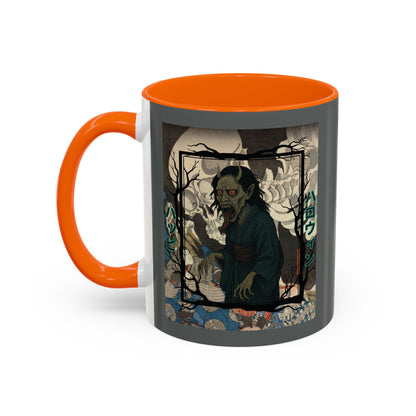 Yōkai Happy Halloween Grey Accent Mug by CreepyCrafts.boo