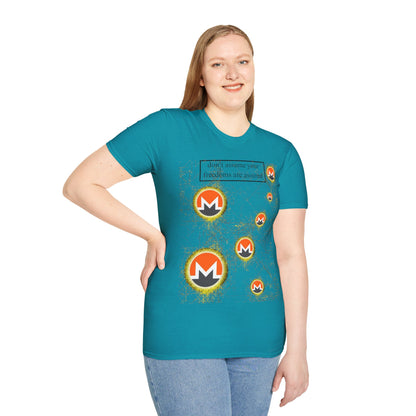 Monero (XMR) don't assume your freedoms are assured Light colors Unisex T-Shirt by cypherpunkgear.com
