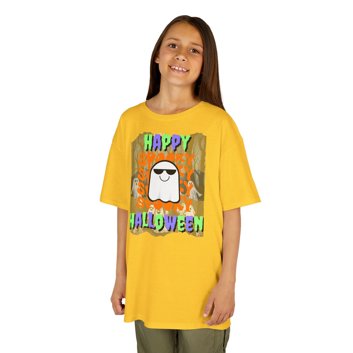 Spooky Happy Halloween Ghost Mixed font Kids Heavy Cotton™ Tee by CreepyCrafts.boo