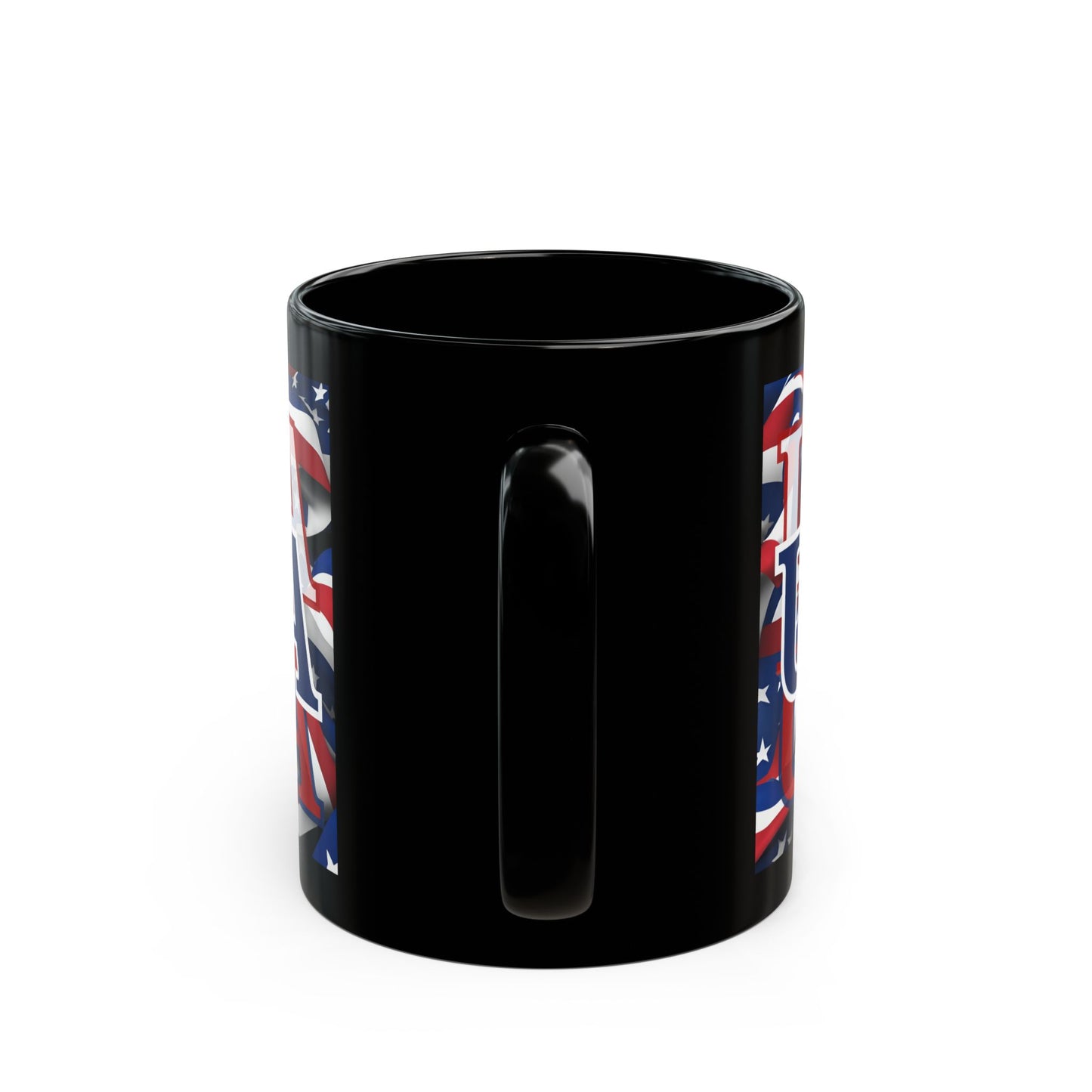 USA Blue font Center Patriot Black Mug by cypherpunkgear.com