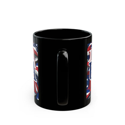 USA Blue font Center Patriot Black Mug by cypherpunkgear.com