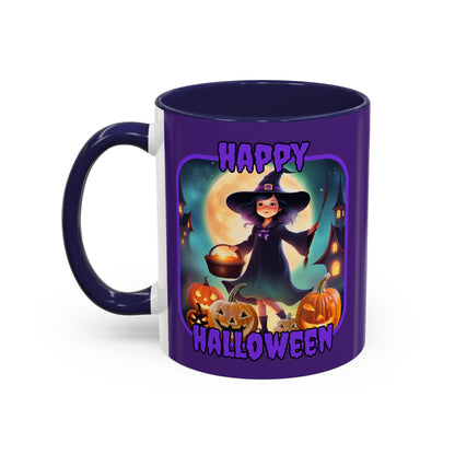 Happy Halloween Little Witch Purple font Purple Accent Mug by CreepyCrafts.boo