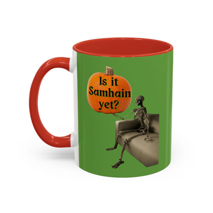 Is it Samhain yet? Skeleton's Pumpkin Green Accent Mug by CreepyCrafts.boo