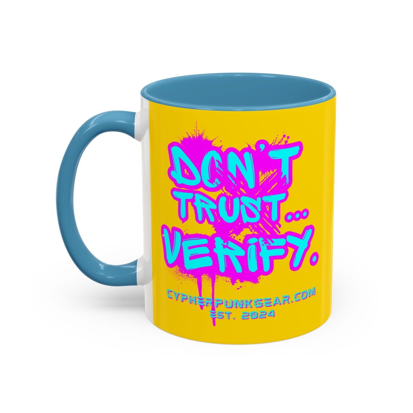 Don't Trust...Verify. Yellow Accent Mug by cypherpunkgear.com