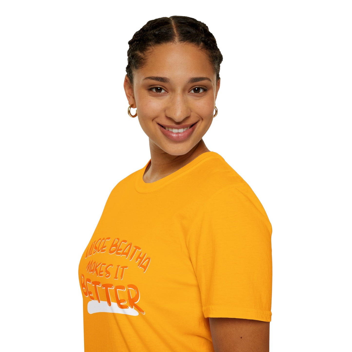 Uisce Beatha makes it better Orange font Light colors Unisex T-Shirt by cypherpunkgear.com