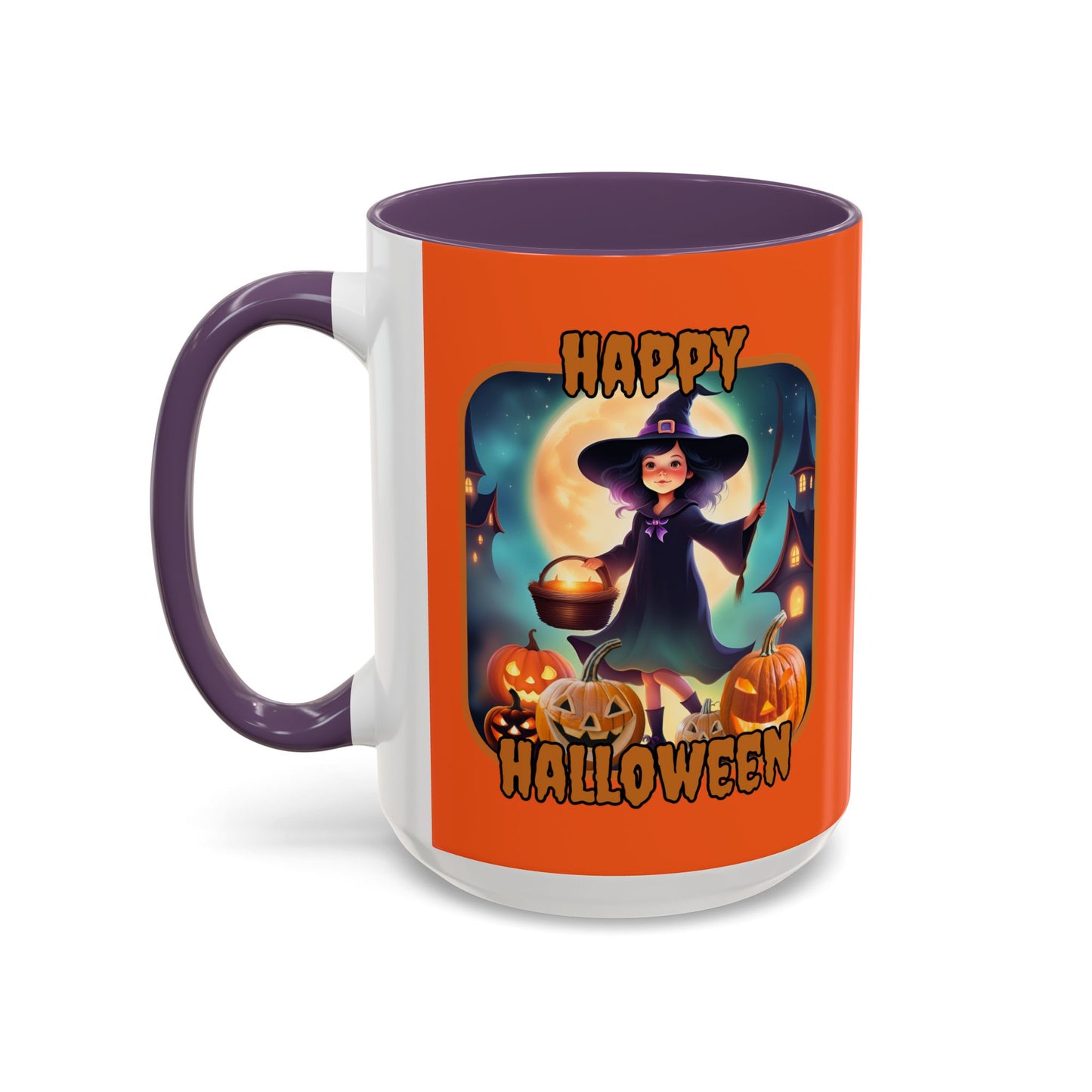 Happy Halloween Little Witch Orange font Orange Accent Mug by CreepyCrafts.boo