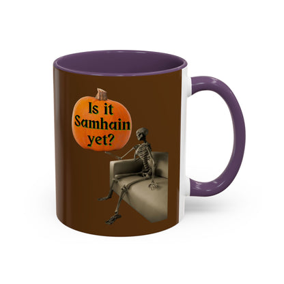 Is it Samhain yet? Skeleton's Pumpkin Brown Accent Mug by CreepyCrafts.boo